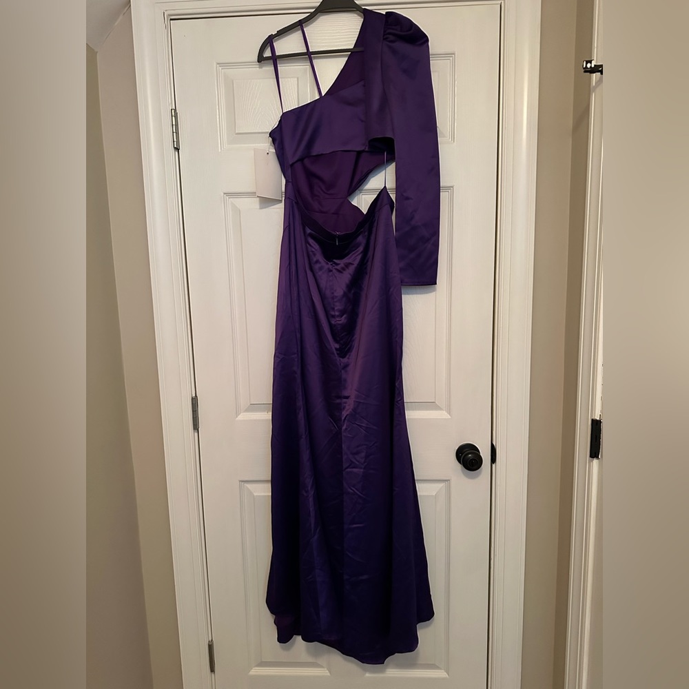 Mac Duggal PUFF ONE SLEEVE CUT OUT SIDE KNOT GOWN - Picture 6 of 6